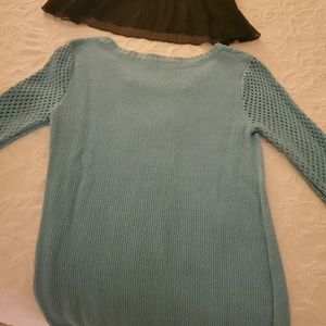 Long sleeve blue sweater with black fluffy dog - size small